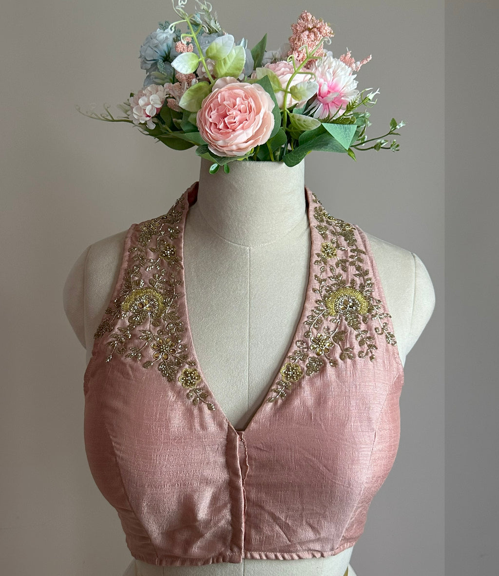 ZAREEN: VICHITHRA SILK, AARI WORKED COLLAR SLEEVELESS BLOUSE